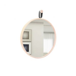 Espelho Decorativo Short Strip Rosa Alça Corino Preto 50 cm Redondo Rosa/Preto, 50 cm