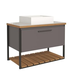 Gabinete Balcão Suspenso Cuba Marmorite Caribe 80 cm Aço Banheiro 1 Porta 1 Prateleira Cinza Tit - 2