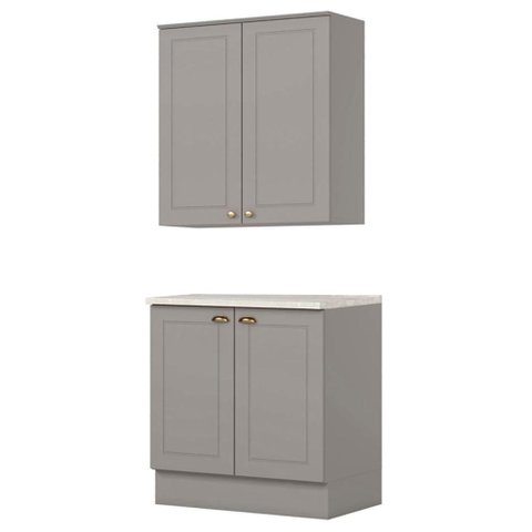 Armario Aereo e Balcao 80 Cm Americana Cinza Calcare Henn