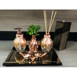 Kit Lavabo Bronze Rose Sabonete Difusor Bandeja Escovas Vaso