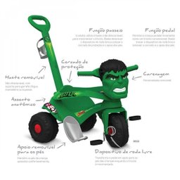 Triciclo Velocípede Passeio e Pedal Hulk Verde Brinquedos Bandeirante - 4