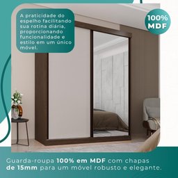 Guarda Roupa Solteiro 100% Mdf 2 Portas de Correr 3 Gavetas com Espelho Portugal - Mais Móveis - 9