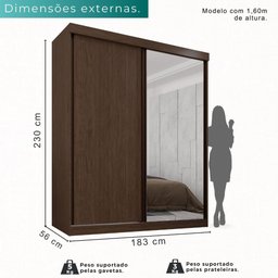 Guarda Roupa Solteiro 100% Mdf 2 Portas de Correr 3 Gavetas com Espelho Portugal - Mais Móveis - 5