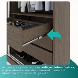 Guarda Roupa Solteiro 100% Mdf 2 Portas de Correr 3 Gavetas com Espelho Portugal - Mais Móveis - 12