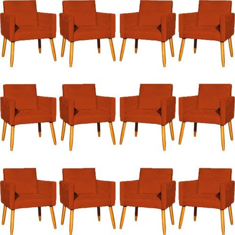 Kit 12 Poltronas Decorativa para Sala Nina Suede Cores Pé Palito 30cm Castanho - Suede