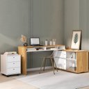 Ver imagem 1 de Conjunto Escrivaninha Flex 2 Portas com Gaveteiro New 3 Gavetas Branco/Olmo Artany