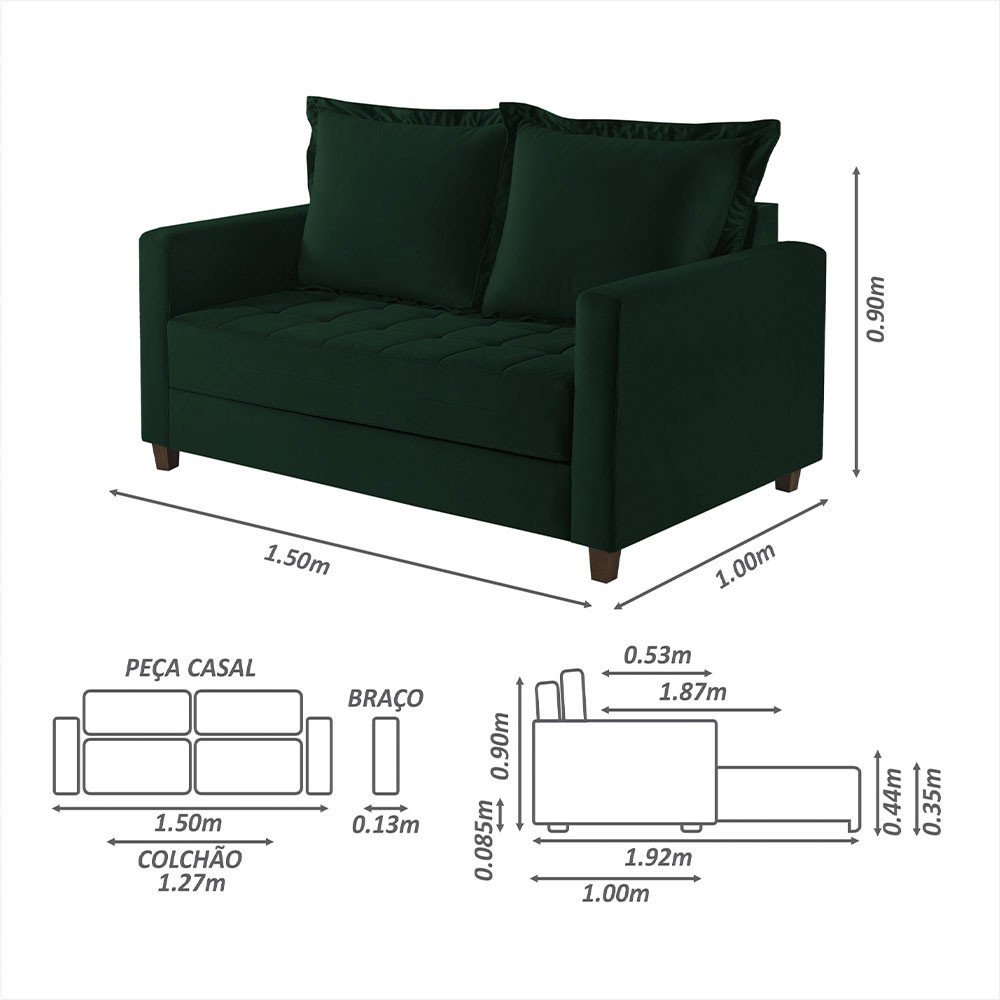 Sofa Cama Frisa Colchao Casal Pes de Madeira Talento Móveis - 4