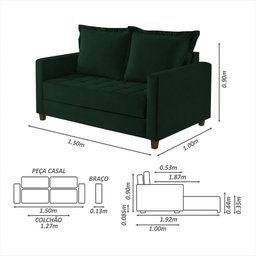 Sofa Cama Frisa Colchao Casal Pes de Madeira Talento Móveis - 4