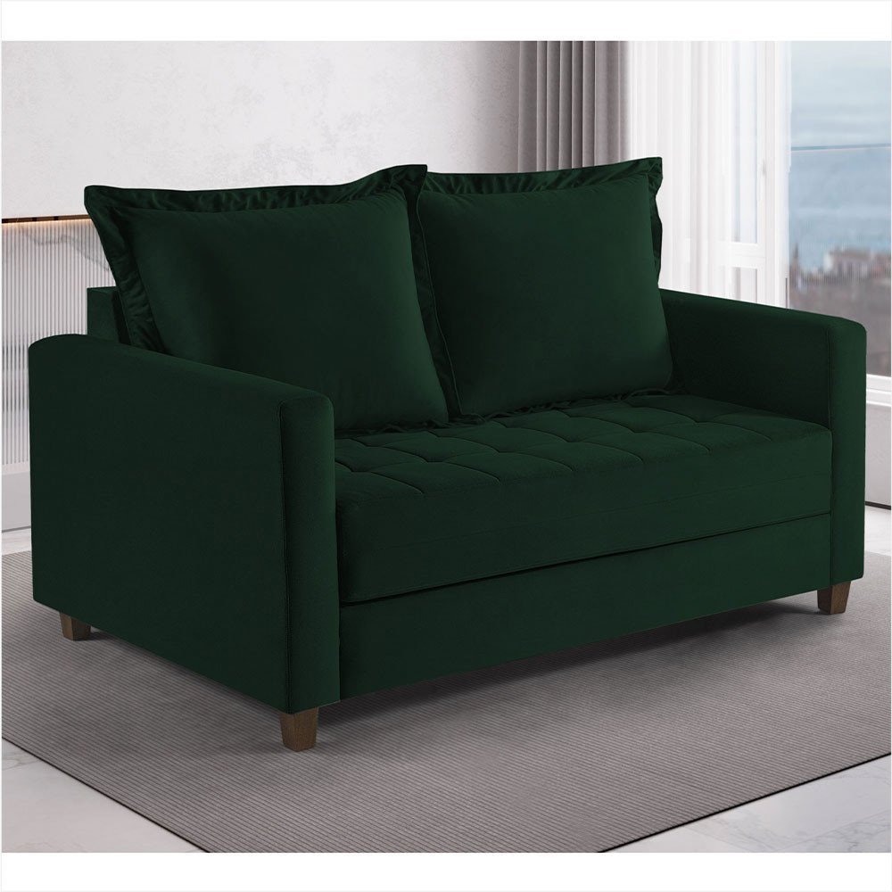 Sofa Cama Frisa Colchao Casal Pes de Madeira Talento Móveis - 1