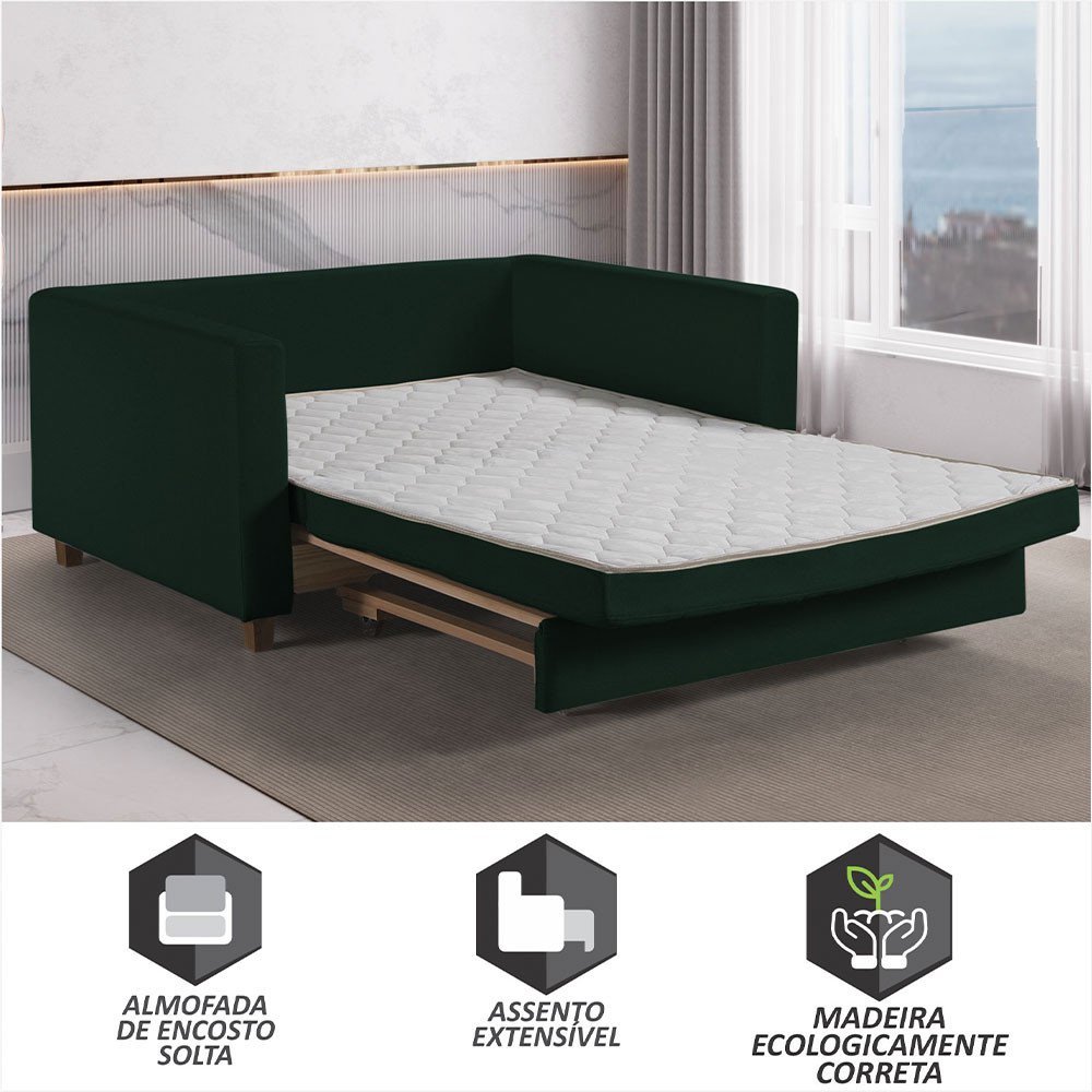 Sofa Cama Frisa Colchao Casal Pes de Madeira Talento Móveis - 2