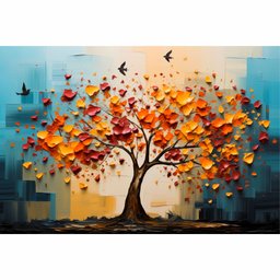 Quadro Decorativo Árvore com Pássaros Folhas e Flores Coloridas Sala Quarto Casa Escritório - 2