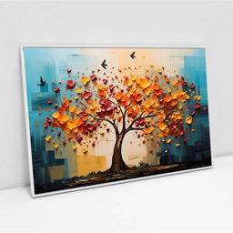 Quadro Decorativo Árvore com Pássaros Folhas e Flores Coloridas Sala Quarto Casa Escritório - 3