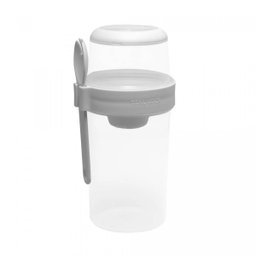 Pote com 3 Compartimentos para Salada com Garfo e Alça de Plástico Cinza 1l - Lyor - 5