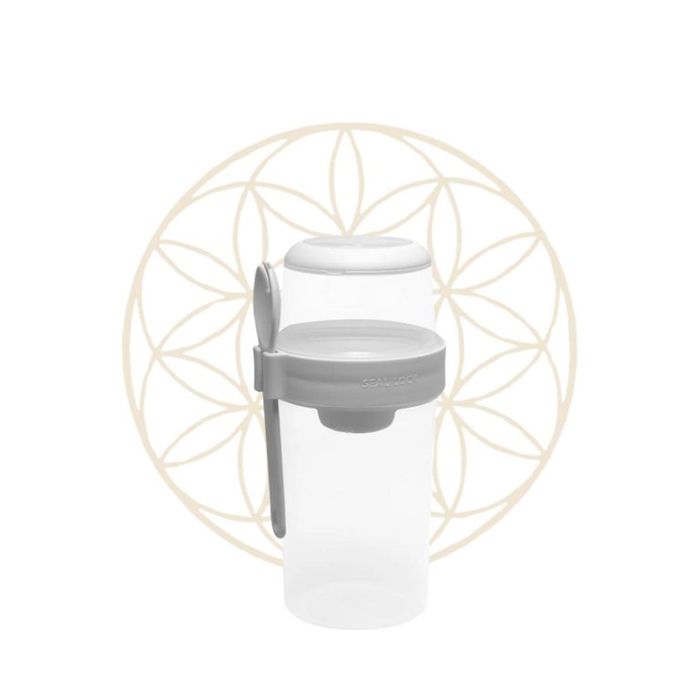 Pote com 3 Compartimentos para Salada com Garfo e Alça de Plástico Cinza 1l - Lyor Pote com 3 Compartimentos para Salada com Garfo e Alça de Plástico Cinza 1l - Lyor