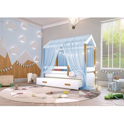 Cama Montessori com Auxiliar Cordão Led e Dossel - Azul - 4