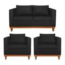 Ver imagem 1 de Kit Sofá 3 Lugares e 2 Poltronas Europa 180 cm Estilo Conforto e Elegância Suede Preto - Amarena