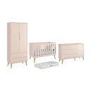 Ver imagem 1 de Dormitório Theo 2 Portas, Cômoda com Porta Rosa com Pés Madeira Natural e Colchão D18 - Reller Móvei