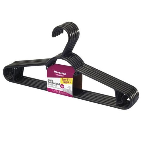 Cabide para Roupas 6 Peças de Plástico 40cm Pendura Mais Preto