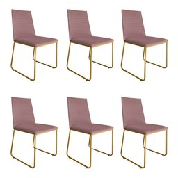 Kit 6 Cadeiras de Jantar Estofada Lille Base Gold Veludo Rosê - Montanaris Decor - 1