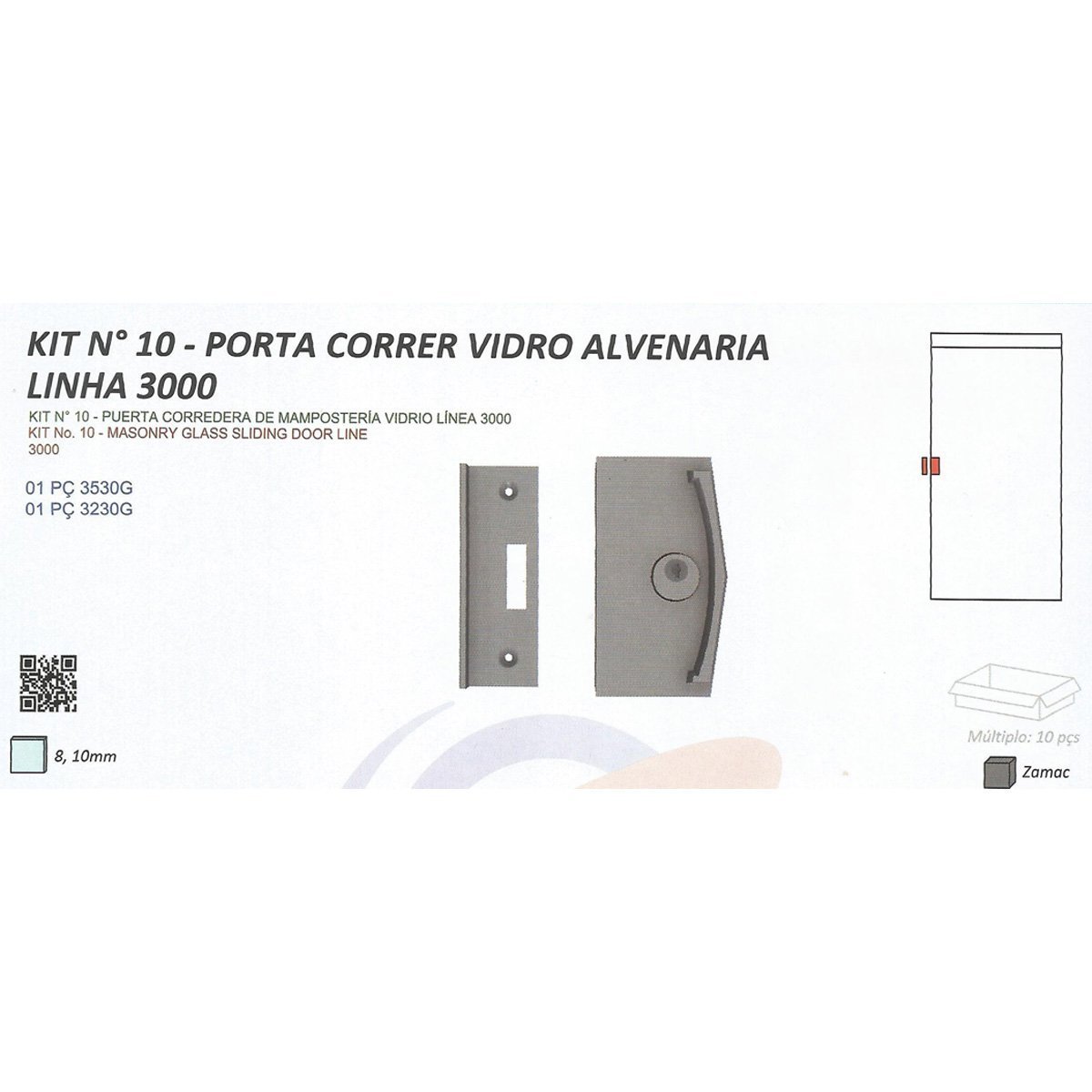 Kit 10 Porta de Correr Vidro Alvenaria Linha 3000 Glass Peças Marrom - 2