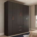 Ver imagem 1 de Guarda-roupa Solteiro Belmont 6 Portas 2 Gavetas Preto - Panorama Móveis Móveis