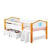 Cama Com Grade De Proteção Solteiro Casinha Com Baús Branco Azul Elza Divaloto - 2