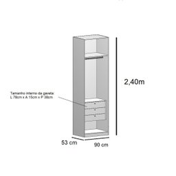 Guarda Roupa Modular 2 Portas Espelho com Gavetas 90 Cm Altezza Belmax:branco - 3