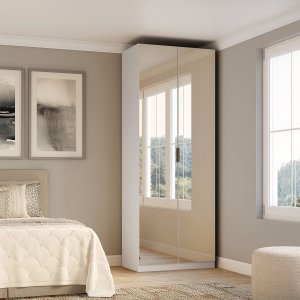 Guarda Roupa Modular 2 Portas Espelho com Gavetas 90 Cm Altezza Belmax:branco