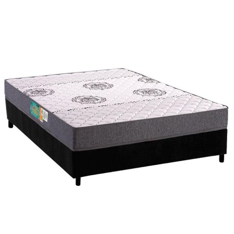 Conjunto Box Casal: Colchão Espuma Polar D45 Pérola Grey + Base Crc Suede Black (138x188)