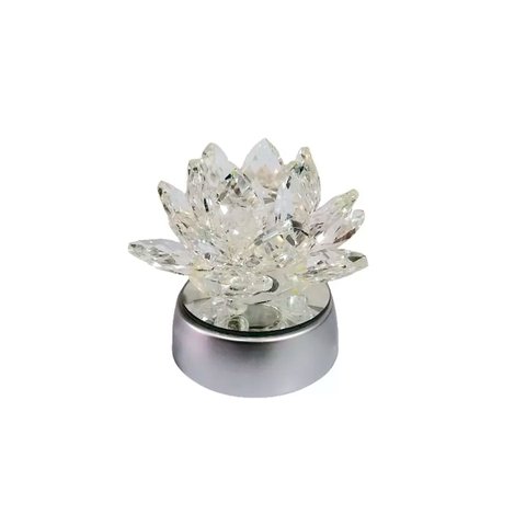 Enfeite Escultura de Vidro Flor de Lotus de 8cm com Base Espelhada Led Rgb Enfeite de Crista Cor:tra