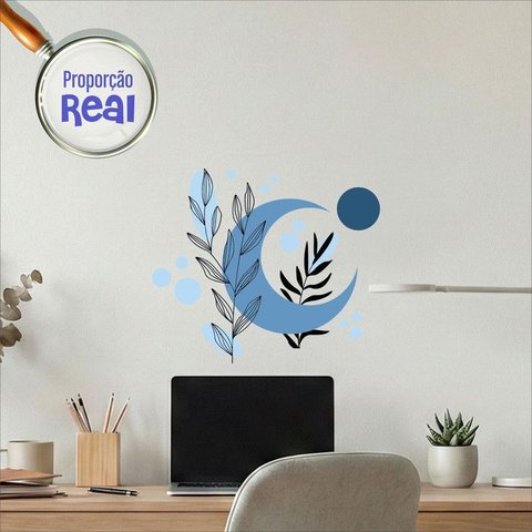 Adesivo Floral Boho Azul Estilo Nórdico 45x38 Minimalista Mod.05