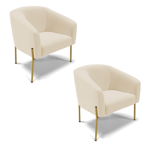 Cadeira Sala de Jantar Pé de Ferro Dourado Kit 2 Stella Linho D03 - D'Rossi