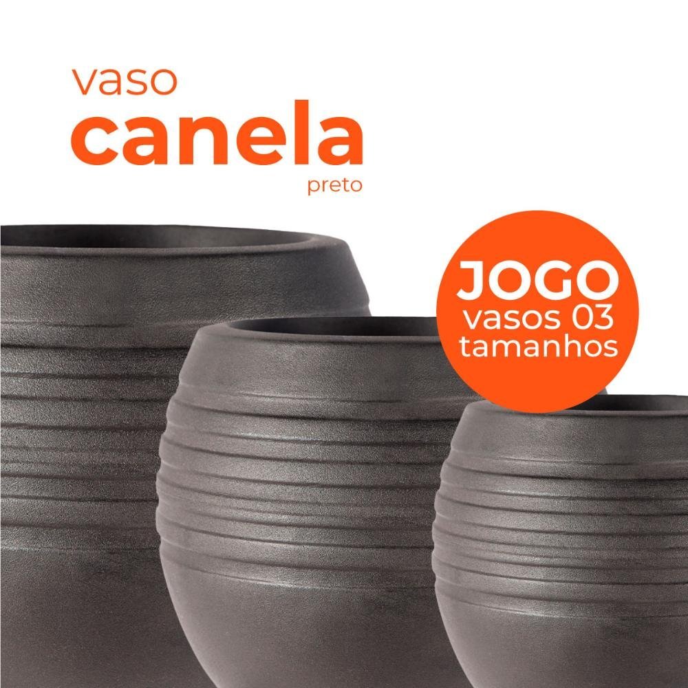 Jogo Vasos 3 Tamanhos Canela Preto Terrano - 2