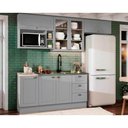 Ver imagem 1 de Kit de Cozinha Modulada 7 Peças Americana (3 Aéreos. 2 Balcões, 1 Nicho, 1 Complemento) Cinza -