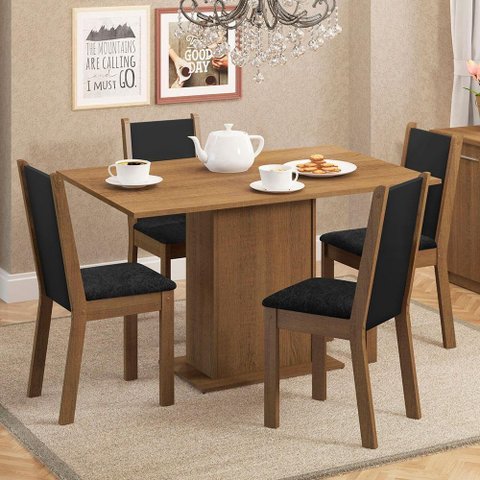 Conjunto Sala de Jantar Mesa Tampo de Madeira 4 Cadeiras Rustic/preto/oxford Talita Madesa