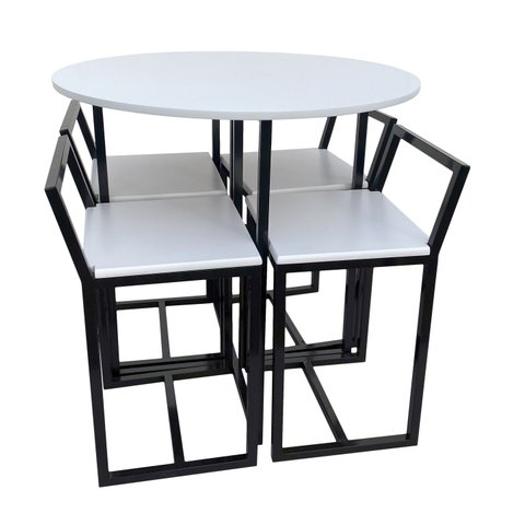 Mesa Redonda Jantar Prime Compacta de Madeira 4 Cadeiras Branca BF Decor