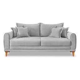 Sofá Living 3 Lugares Bouclê Cinza 2.00m Pés em Madeira Bz Home Decor - 2