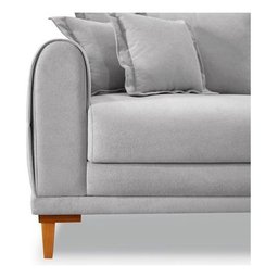 Sofá Living 3 Lugares Bouclê Cinza 2.00m Pés em Madeira Bz Home Decor - 4