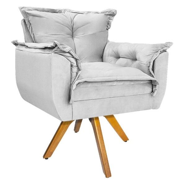 Poltrona Opala Base Giratória de Madeira Suede Branco - Adj Decor