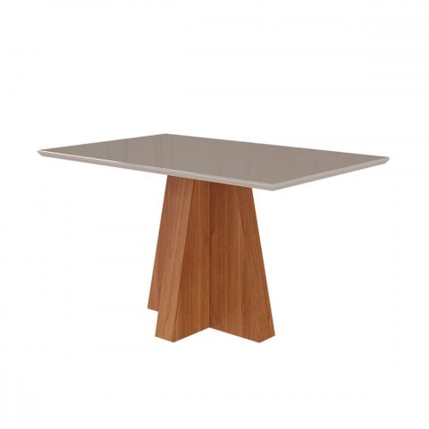 Mesa de Madeira Patrícia 130 Cm com Vidro Cinamomo/off White - Cimol