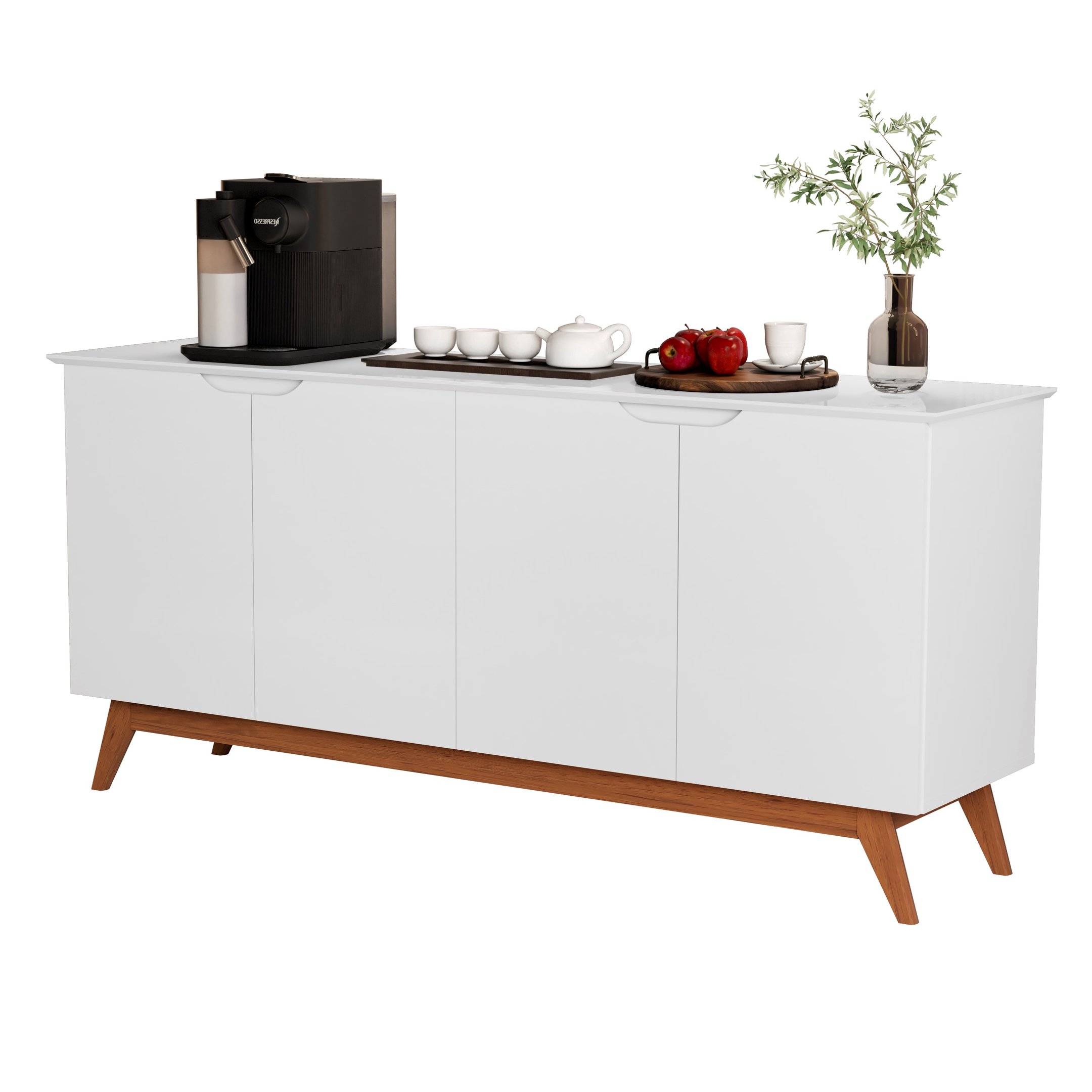 Buffet Aparador Balcão Sala Jantar Estar Retrô Orion 4 Portas:Branco