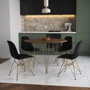 Ver imagem 1 de Mesa De Jantar Redonda 90Cm Amêndoa Clips 3 Pés Com 4 Cadeiras Pretas Base Dourada Cor: Amendoa