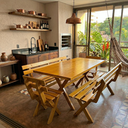 Ver imagem 1 de Mesa para Área Externa e 4 Bancos com Encosto Kit Churrasco Yescasa Mel Amarelo