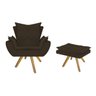 kit Poltrona e Puff Apolo Base Giratória de Madeira Suede Marrom - ADJ Decor - 1