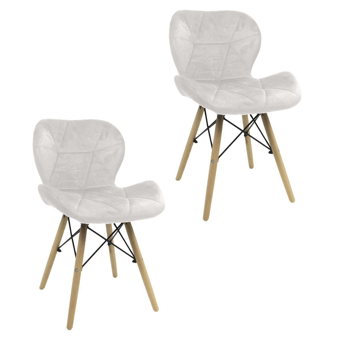 Kit 2 Cadeiras Charles Eames Wood Eiffel Slim Veludo Branco