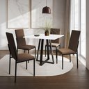 Ver imagem 1 de Conjunto de Jantar Mesa Mônaco Premium 90cm Branca com 4 Cadeiras Estofadas Marrom - Cor: Preto