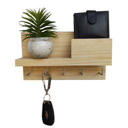 Porta Chaves para Parede com Prateleira em Madeira Pinus - 1