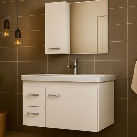 Kit Gabinete Armario para Banheiro com Cuba e Espelho 73cm Quality Fimap Envio Montado Branco