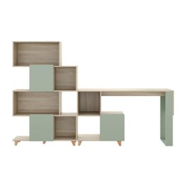 Kit Mesa de Escritório com Estante Aurora - Natural/Verde - 1