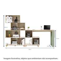 Kit Mesa de Escritório com Estante Aurora - Natural/Verde - 4